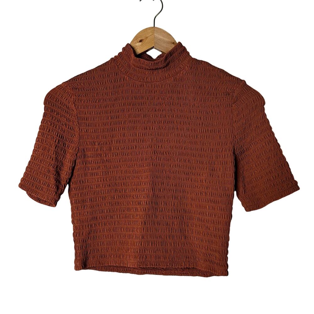 ALC Dana NWT Cropped Top Size S Brand‎ New Rust Smocking Mock Neck Feminine